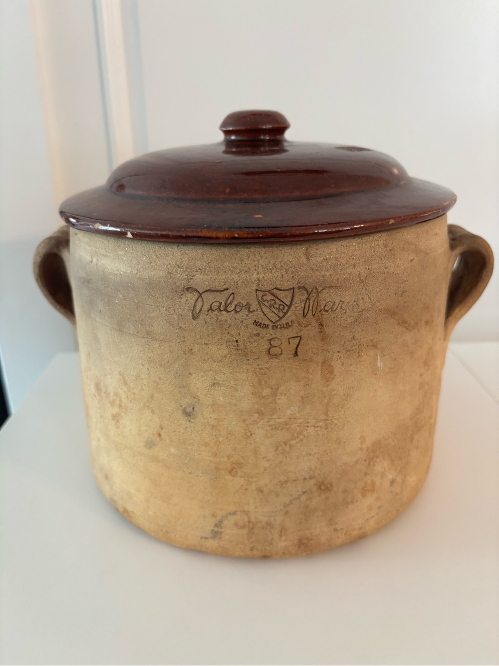 Valor Ware made in the USA Brown Glazed Stoneware Crock with Lid Antique